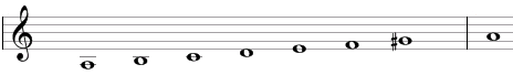 Harmonic minor scale in traditional notation