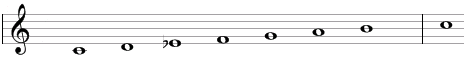 Мелодична възходяща минорна гама в нотно писмо