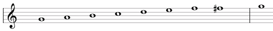 Mixionian scale in traditional notation